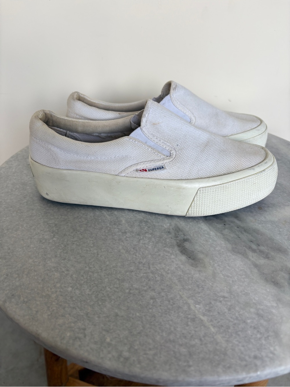 Superga White Slip-On Platform Sneakers